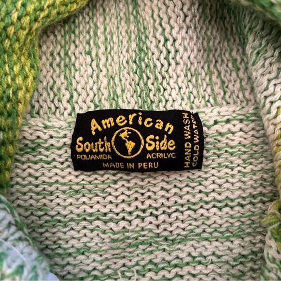 American South Side Knit Crochet Green Zip Up Hooded Cardigan Sweater - Picture 5 of 6